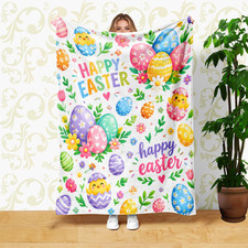 Decorated Eggs Floral Chicks Coral Fleece Blanket Pastel Design