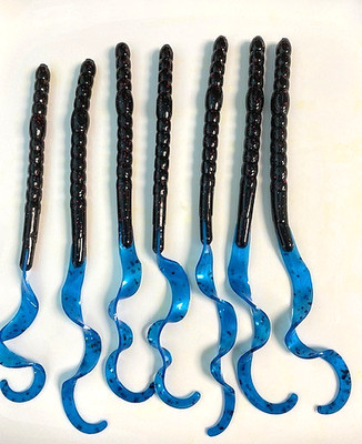 10'' Ribbon Tail Worms Deep Grape w/Blue Tails 7 per bag, swimbaits soft plastic