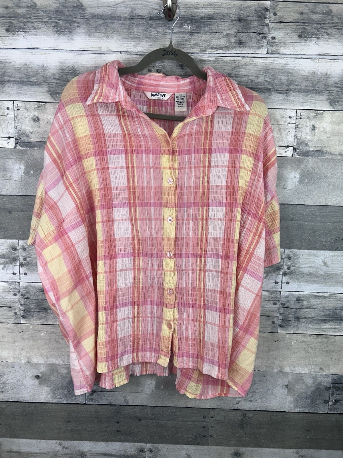 Krazy Kat Women’s 2X Short Sleeve Button Up Blouse