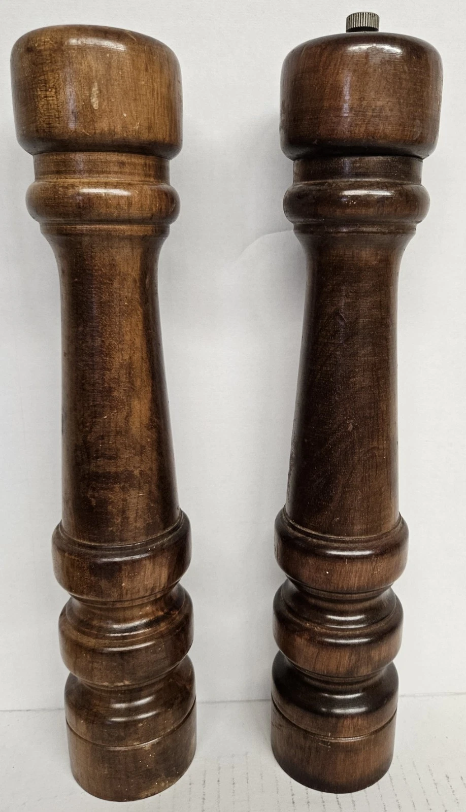 Vintage 12 INCH Spun Wood Salt Shake and Pepper Mill Grinder Wooden