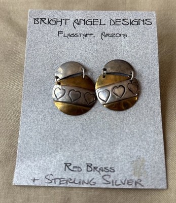 Bright Angel Designs Red Brass + Sterling Silver Earrings New