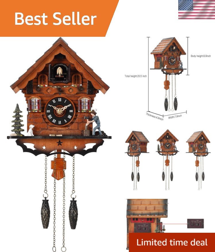 Cuckoo Clock Traditional Black Forest Clock Antique Wooden Pendulum Quartz Wa...