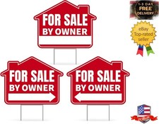 3PC For Sale By Owner Sign with Stakes, 17 Inches by 13 Inches - Double Sided...