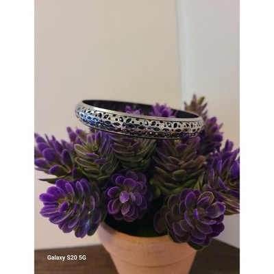 Silver Tone Perforated Cutout Bubble Pattern Bangle Bracelet Slip On 2.5 Inch