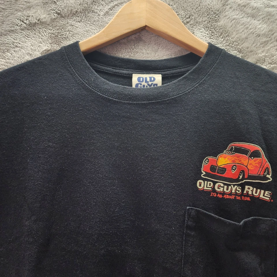Camiseta Old Guys Rule L Negra Hot Rod Car Gráfico "It's All About the Ride" Pock Foto 3 de 4