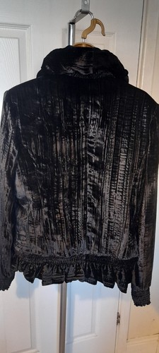 Besarani schwarz Seide Samt Rüschen gerafft Crop Schößchen Blazer Jacke M 10/12 Opra - Bild 8 von 16