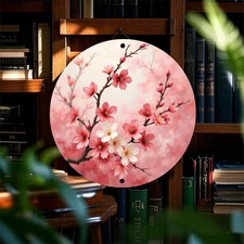 1pc 2D 1pc 2D Flat Round Aluminum Wall Decoration, Blooming Cherry Blossoms, Med