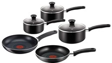 Image of Tefal Essential 5-Piece Non-Stick Cookware Set: 3 5 Piece Pan Set, Black
