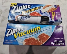 LOT NEW SEALED (1) ZIPLOCK VACUUM FOOD SEALER + (1) BOX OF 12 QUART FREEZER BAG