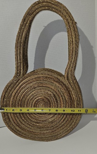 Pine Needle Woven Purse Handmade Silk Like Lining  Gold Thread - Picture 13 of 17