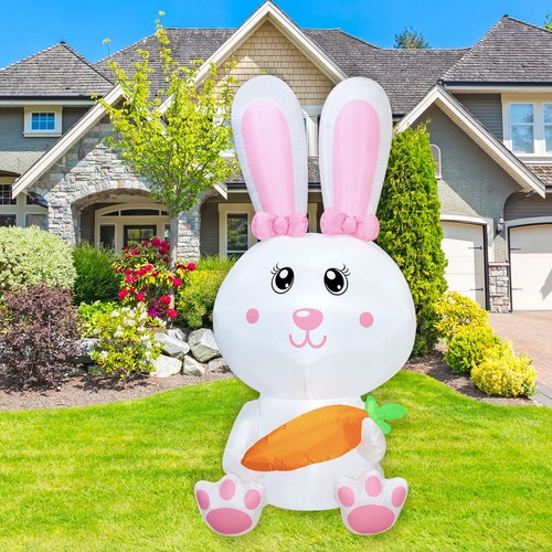 Easter Inflatable Bunny Holds Carrot Happy Easter Blow up Outdoor Decoration ...
