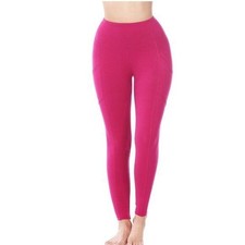 Zenana Wide Waistband Full Length Active Loungewear Leggings w/ Pockets Pink MD