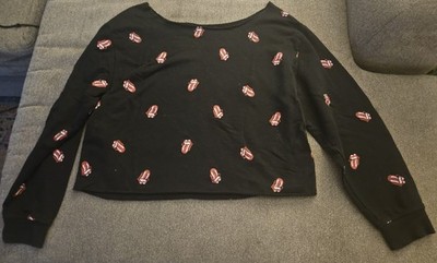 The Rolling Stones Vintage Tongues Cropped Off Shoulder Sweatshirt Small RARE! 
