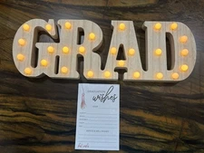 GRAD Light Up Sign With 30 Graduation Wishes Cards For Friends To Sign