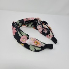 Womens Knot Headband Black Floral Wide Fabric Hairband Boho Style