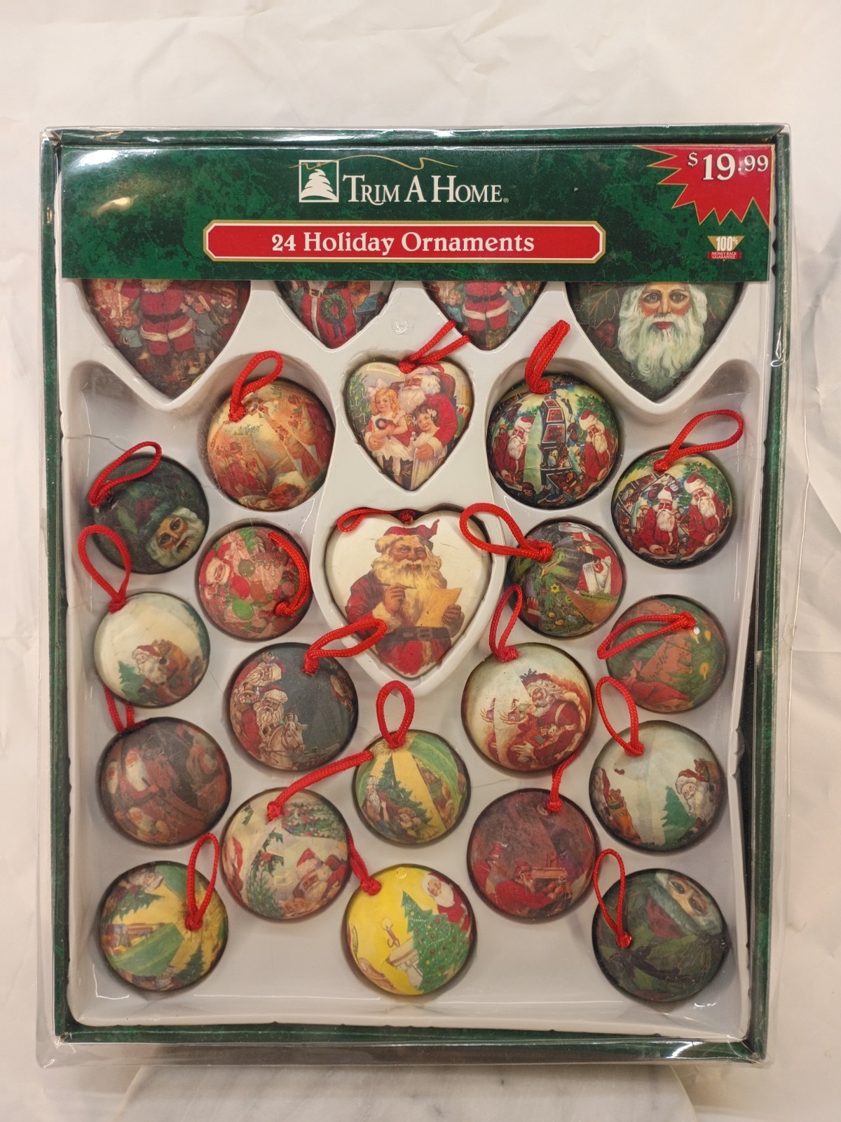 Vintage Trim A Home Set Of 24 holiday Ornaments Santa Themed Matte Finish