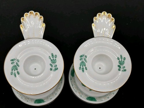 Meissen Pair of Green Indian Flower Candlestick Candle Holders - Rare - Picture 6 of 23