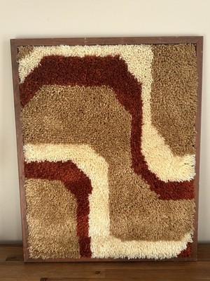 60's DANIA Framed TAEPPER Waves Abstract Danish Rya Rug Mid Century Modern