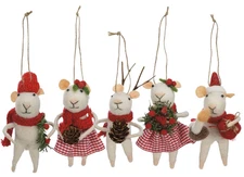 Primitives by Kathy Set of 5 Hanging Felt Christmas Mice Figurines