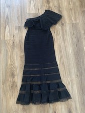 TADASHI SHOJI M Black Dress One Shoulder Pintuck Jersey Ruffle Mermaid Gown