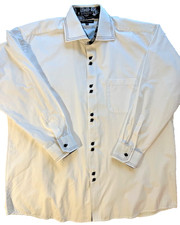 Stacy Adams Western Shirt Long Sleeve White 17.5 34/35 Black Paisley Trim Cowboy