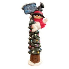 Let it Snow Ceramic Tree Mold Snowman Christmas Light Climber Tabletop Vtg