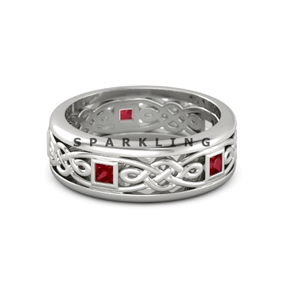 Ruby Square Cut Gemstone With 925 Sterling Silver Ring For Men's #D781 - Image 3 of 4
