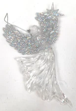 Acrylic Glitter and Clear Angel Sparkle Christmas Ornament Decoration 5 3/4 x 3"