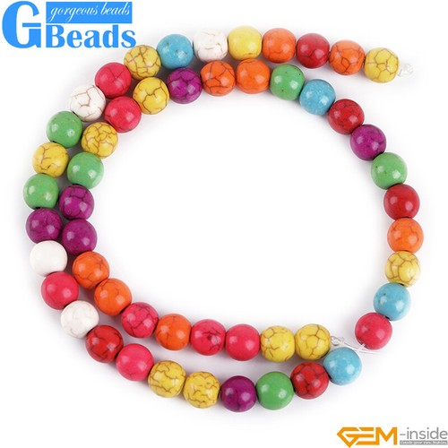 "Cuentas espaciadoras redondas de piedras preciosas turquesa Howlite multicolor para hacer joyas de 15" - Imagen 15 de 38
