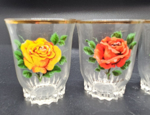 4 x Vintage Likör Schnaps Trinkglas Rose & Blatt 50er Jahre - Bild 3 von 4