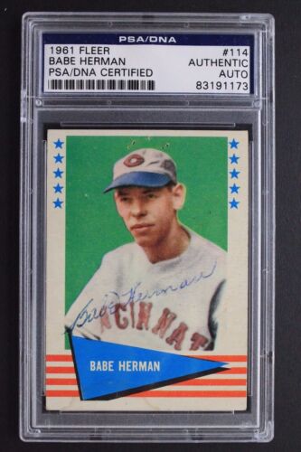 Babe Herman (d.1987) 1961 Fleer #114 Autographed Signed Card PSA  - Picture 1 of 3