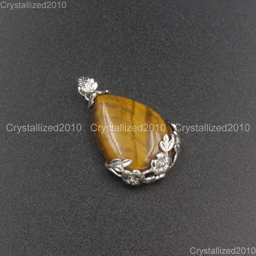 Natural Gemstones Inlaid Flower Teardrop Drop Reiki Chakra Healing Pendant Beads - Bild 15 von 20