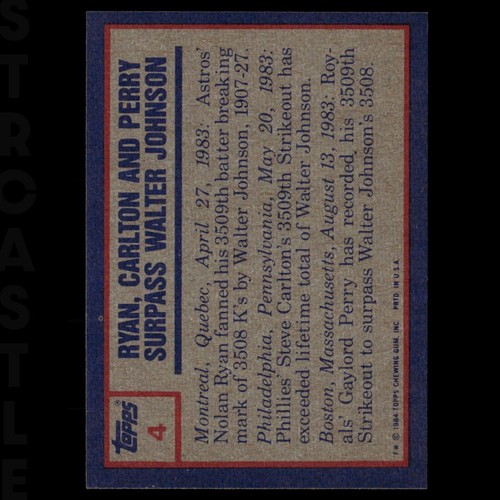 1984 Topps - 1983 Highlight Nolan Ryan, Steve Carlton, Gaylord Perry #4⚾Baseball - Picture 2 of 3