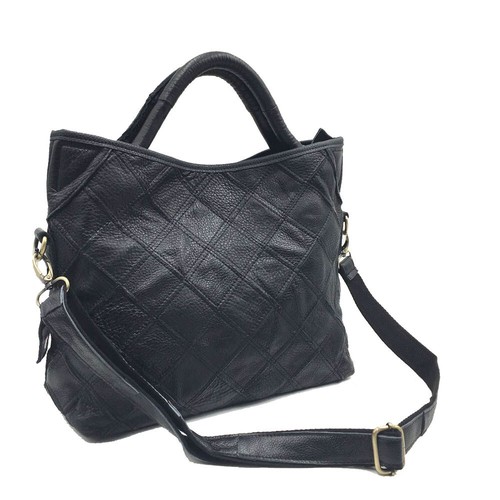 Borsa a tracolla tote bag multicolore toppa vera pelle bordo grezzo manico a tracolla - Foto 9 di 13