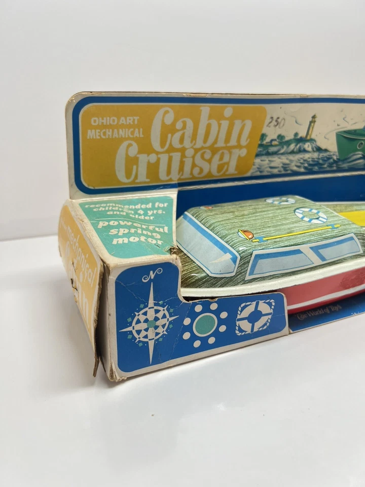 Ohio Art Mechanical Cabin Cruiser No.101A / Tin wind up toy boat Tested Working - Image 2 of 4