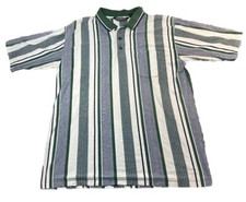 Vintage KnightsBridge Polo Bowling Shirt Mens L 70s Striped Green White-STAINS