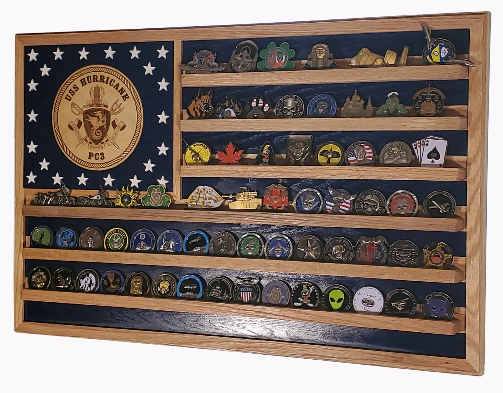 US Navy USS Hurricane PC3 Challenge Coin Display Flag 36*20 holds 50-90 coins-image