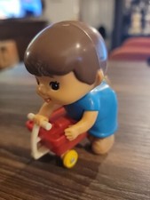 Vintage 1970s TOMY Kid-A-Long Wind-up Toy Kid Rides His Wagon Not Working