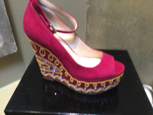 Boutique 9 Cinema Cuña Plataforma Cuña Correa al tobillo Gamuza Bordados Zapatos 8,5 - Imagen 2 de 8