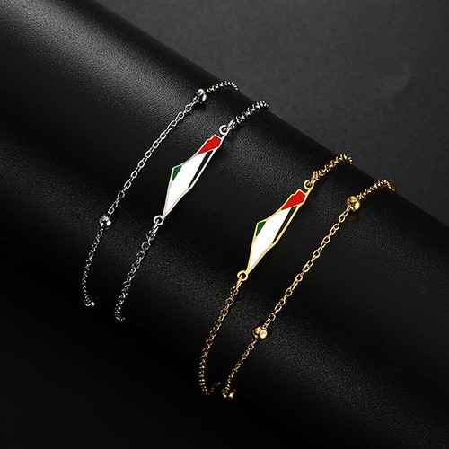 Drip Oil Map Shape Stainless Steel Bracelet Double Chain Colorful Enamel Jewelry - Picture 2 of 14