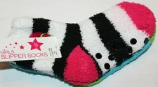 Capelli New York Kids Girls Slipper Socks w/ Grippers   2 Pair  Size M/L