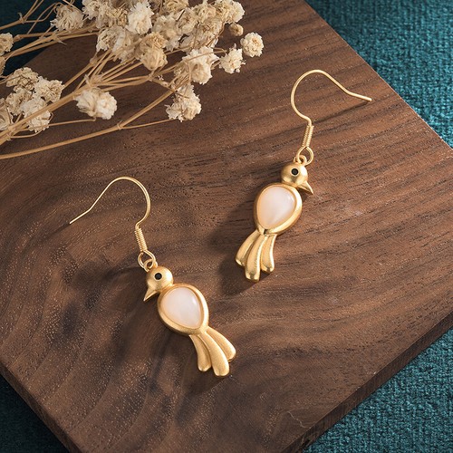 Lindos pendientes artísticos estilo chino método antiguo oro niña urraca pájaro - Imagen 3 de 5