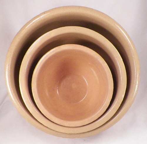 3 Yellowware Schüsseln verschachtelt Mischen Steinzeug Ofengeschirr USA Vintage Set - Bild 3 von 12