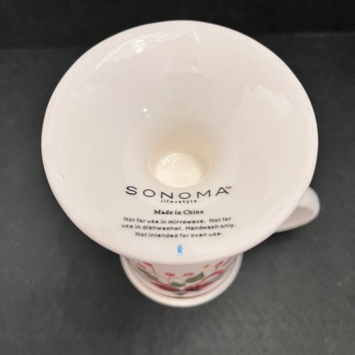 Sonoma Christmas Coffee Tea Latte Mug Holly Berries Ribbon Bow Footed Pedestal - Picture 13 of 16