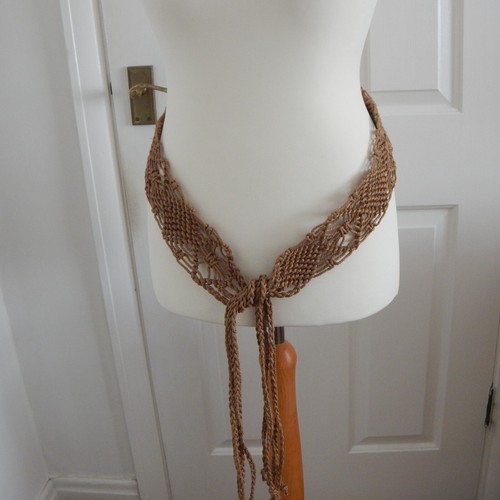 Handmade Boho Macramé Belt with Fringe Self Tie Hip Belt Light Brown - Picture 8 of 11