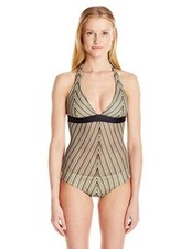 Luli Fama Women's Desert Babe Chic Halter One Piece Swimsuit, Black,L