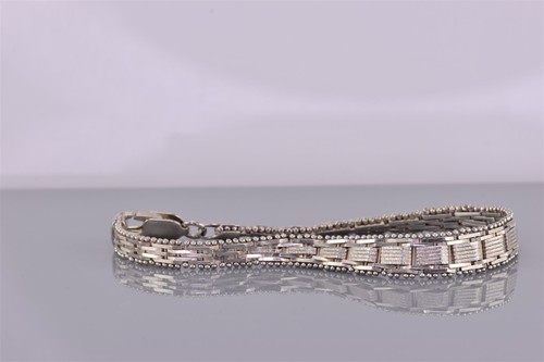 Sterling Silver 7mm Tapered Riccio Pinned Panel 925 Bracelet 10g Italy 7" - Picture 2 of 5