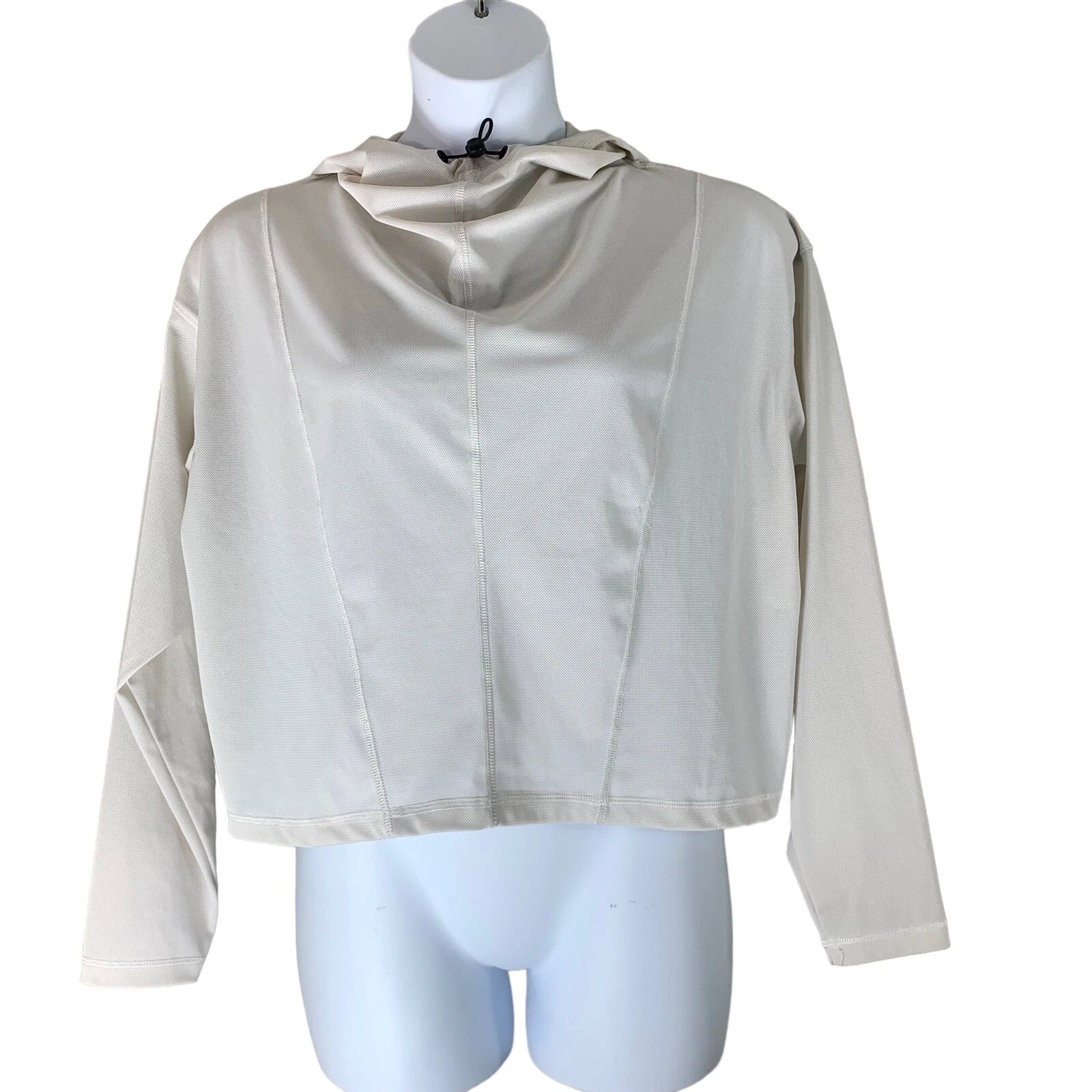 Sports Illustrated Size 0X 14W Crop Hoodie Off White Mesh Cinch Hood Sweatshirt