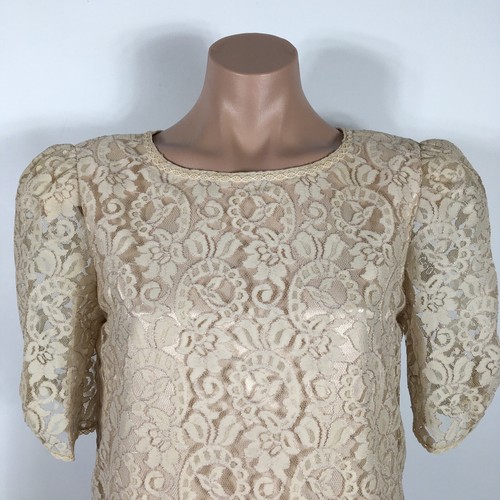 Vintage 80s JC Penny Drop waist Nude Peach satin lace Prom Dress Size 10 Gatsby - Picture 3 of 11