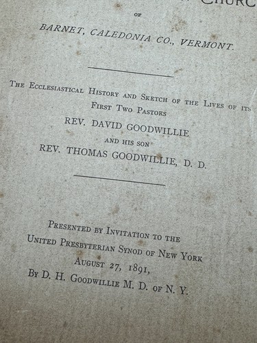 Iglesia Presbiteriana Unida "Centenario" 1891, Barnet VT ~ Rev. Thomas Goodwillie - Imagen 2 de 11